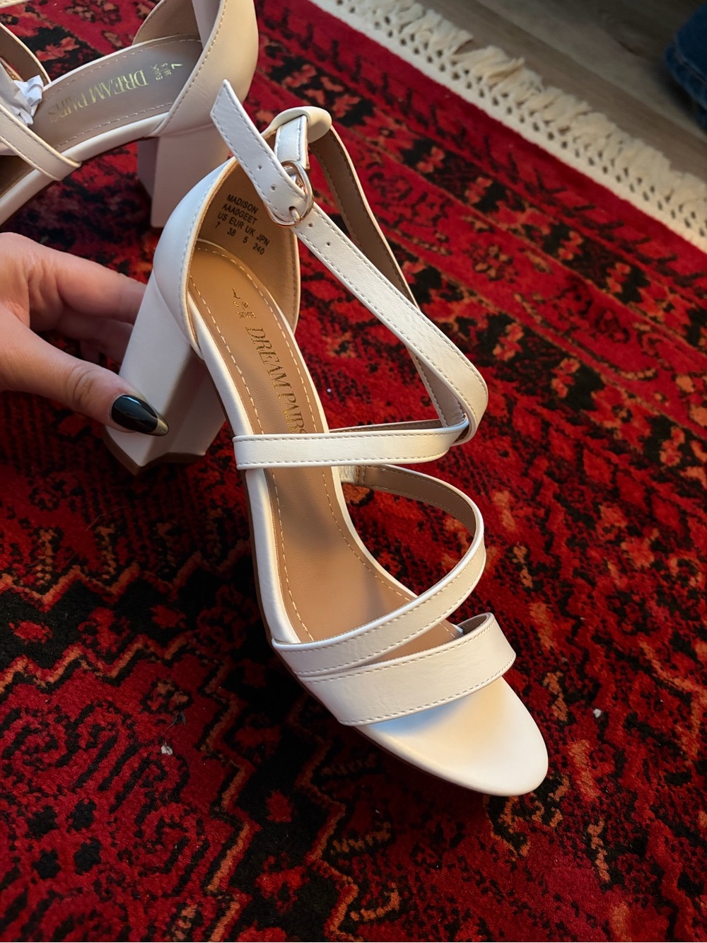 Dream Pairs White Strappy Block Heel Sandals with Ankle Buckle